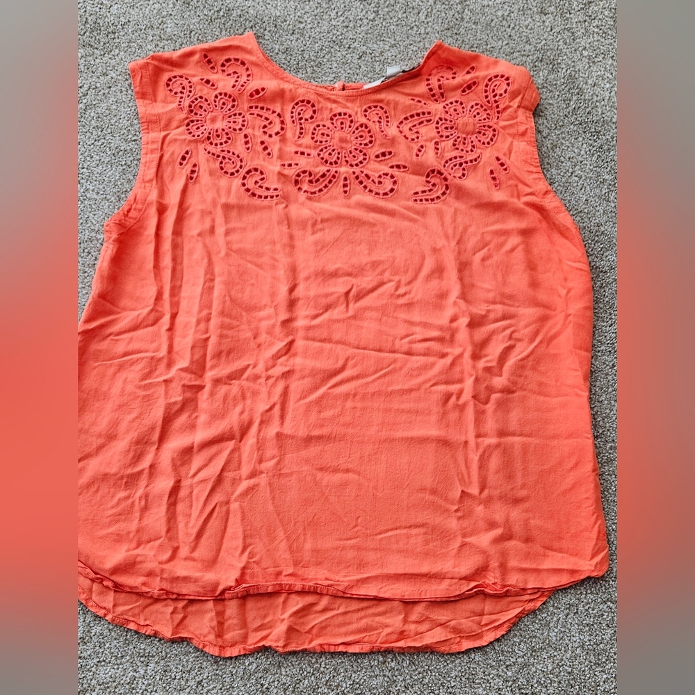 LOFT | Coral Sleeveless Blouse with Floral Cutouts